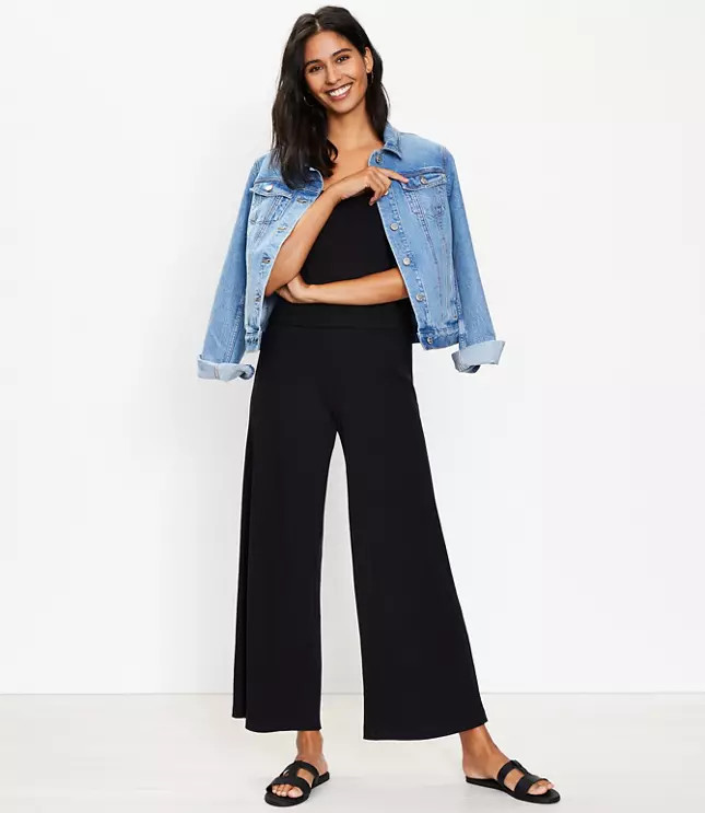 Pull On Wide Leg Crop Pants in Rib Knit | LOFT