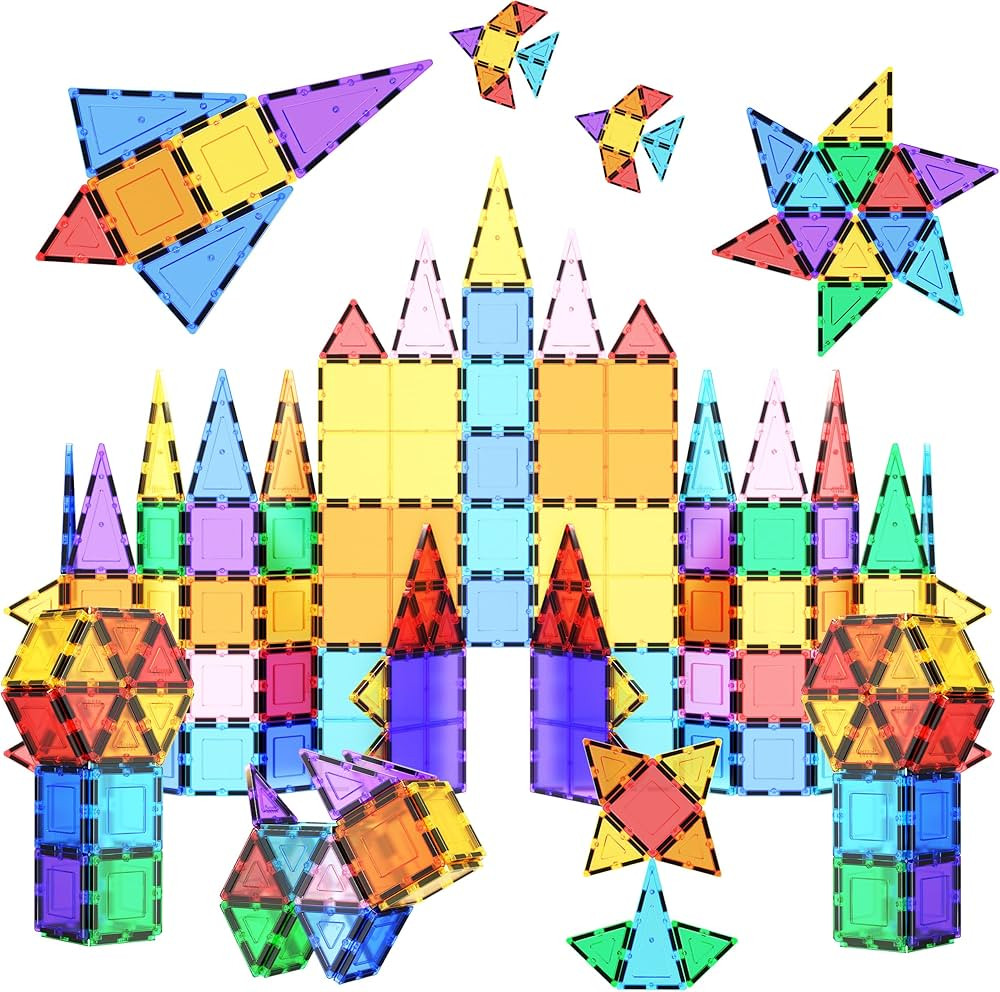 PicassoTiles 100 Piece Magnetic Tiles Building Set, Clear 3D Construction Blocks for Creative, Ed... | Amazon (US)
