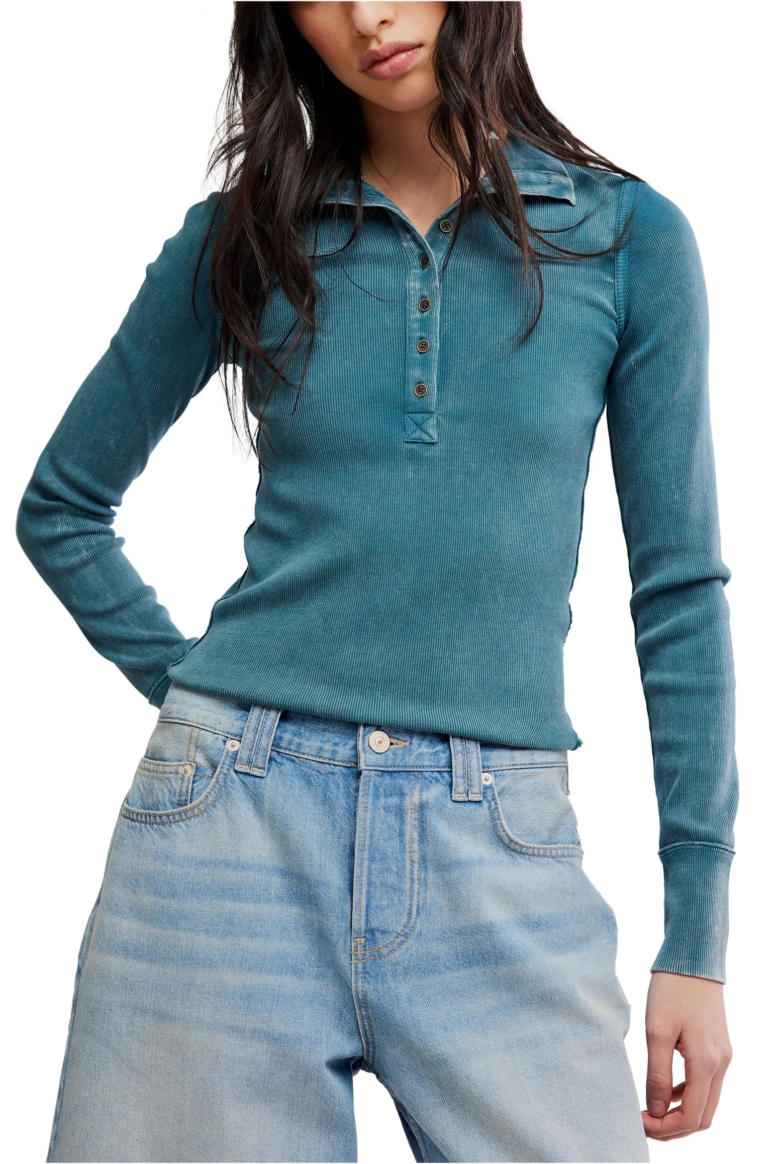 Lake Stand Collar Stretch Cotton Rib Henley (Women) | Nordstrom | Nordstrom