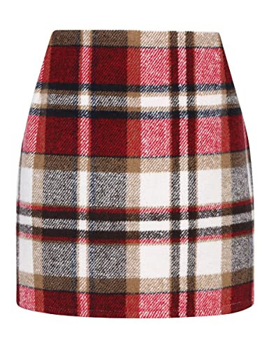 IDEALSANXUN Christmas Outfits for Women 2025 Clothes Fashion Red Plaid Dress Wool Mini Christmas Skirts, Wine, M | Amazon (US)