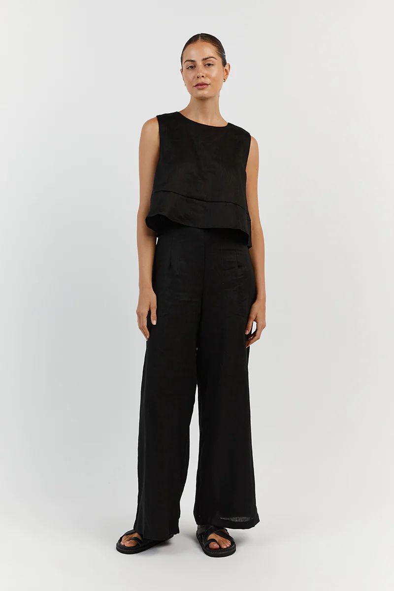 MILAHN BLACK PANEL LINEN TOP | DISSH