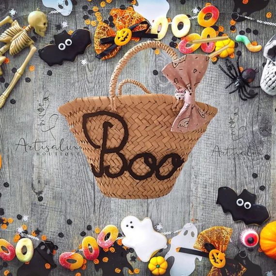 Straw Basket for Halloween Gift With Custom Name Boo Candy - Etsy | Etsy (US)