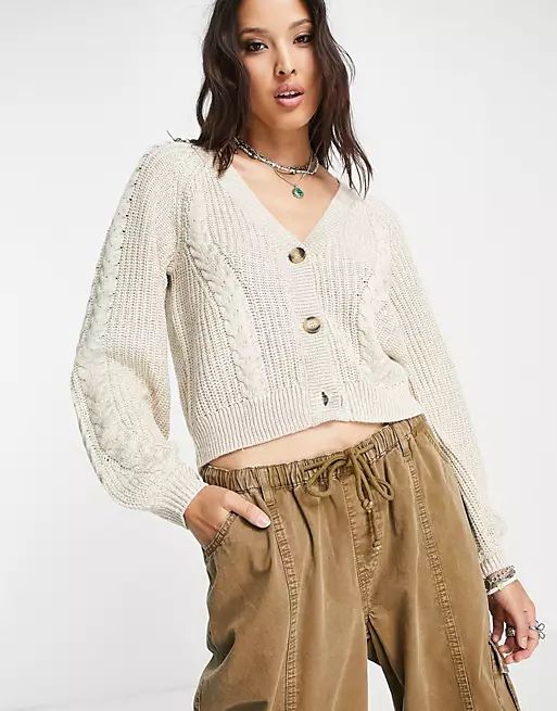 Only Premium textured cable knit cardigan in cream | ASOS | ASOS (Global)