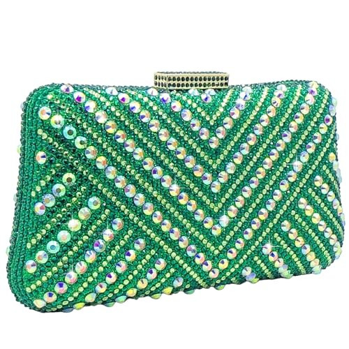 Boutique De FGG V Stripe Rhinestone Clutch Purse for Women Glitter Evening Bags Crystal Clutch Purses Wedding Handbags,Mini,Green | Amazon (US)