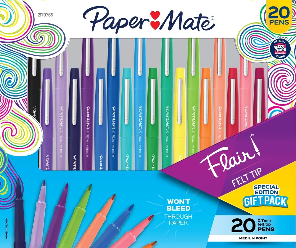 Paper Mate Flair Felt Tip Pens, Medium Point (0.7mm), Assorted Colors, 20 Count | Walmart (US)