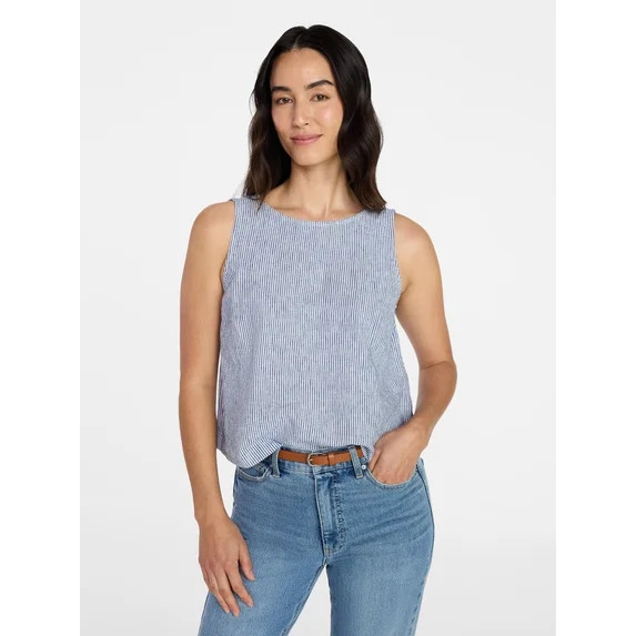 Time and Tru Women’s Linen Blend Sleeveless Top, Sizes XS-XXXL | Walmart (US)