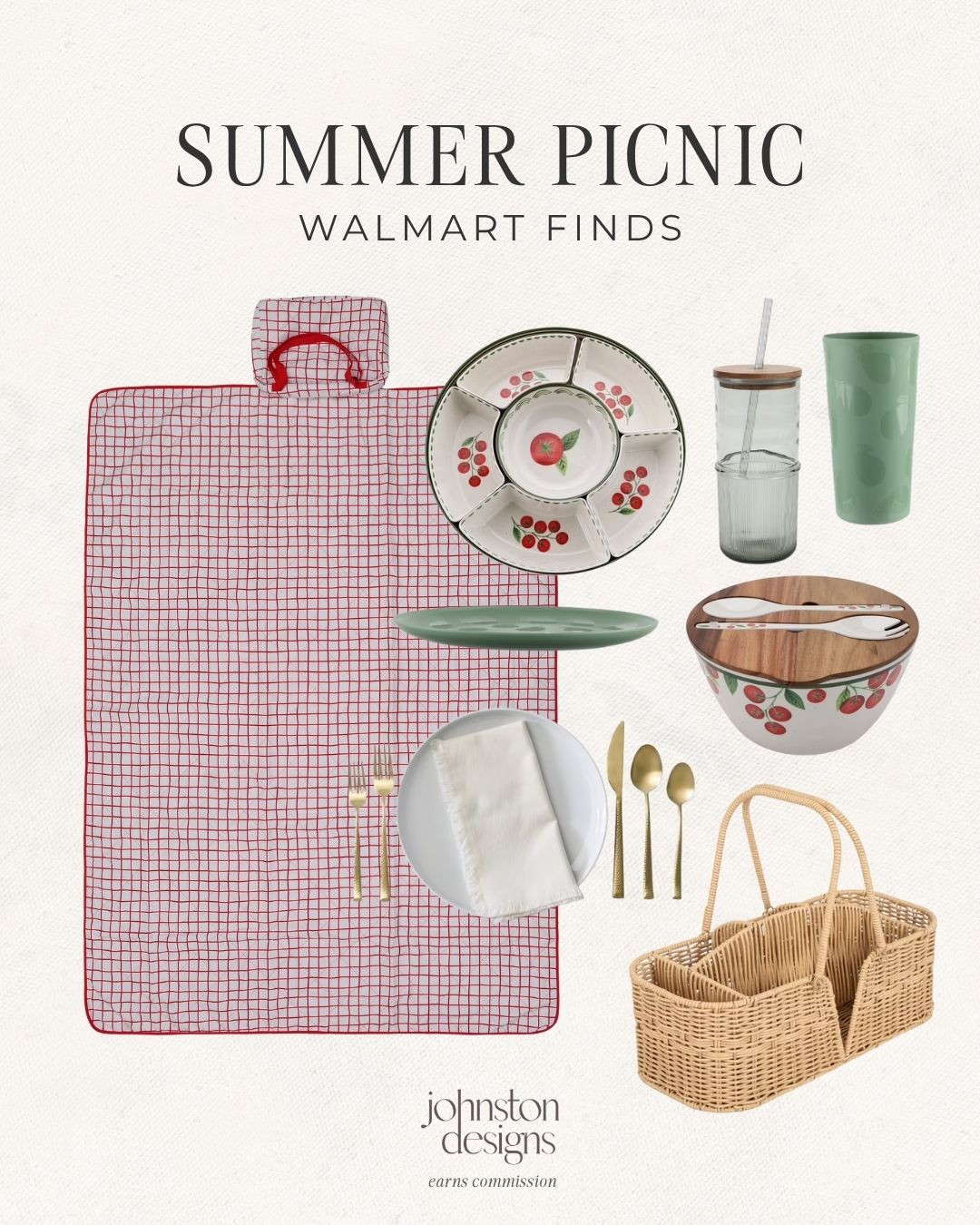 Walmart summer picnic finds. 🍅 Cute pieces for park days, beach lunches, backyard hosting and sunny weekend plans.

Walmart finds, summer picnic, picnic blanket, outdoor dining, picnic basket, cherry bowl, green tumbler, gold flatware, backyard hosting, summer entertaining, affordable finds 

 #LTKSeasonal #LTKHome