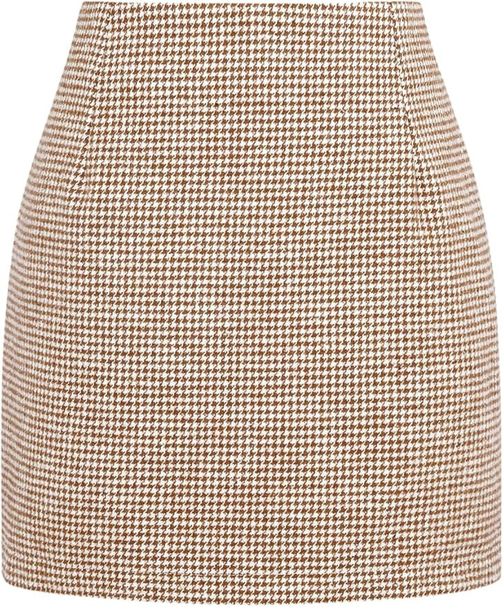 IDEALSANXUN Womens High Waist Plaid Skirt Bodycon Pencil Wool Mini Skirts | Amazon (US)