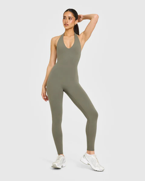 SoftMotion™ Halter Neck All In One Long with White Logo 
 Alpine Green | Oner Active (UK / US)