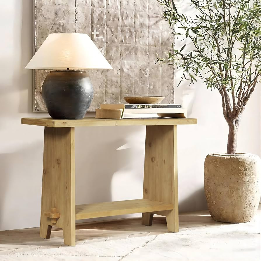 Wood Console Tables for Entryway, 43.3" Mid Century Modern Hallway Table, Real Wedged Through Mor... | Amazon (US)