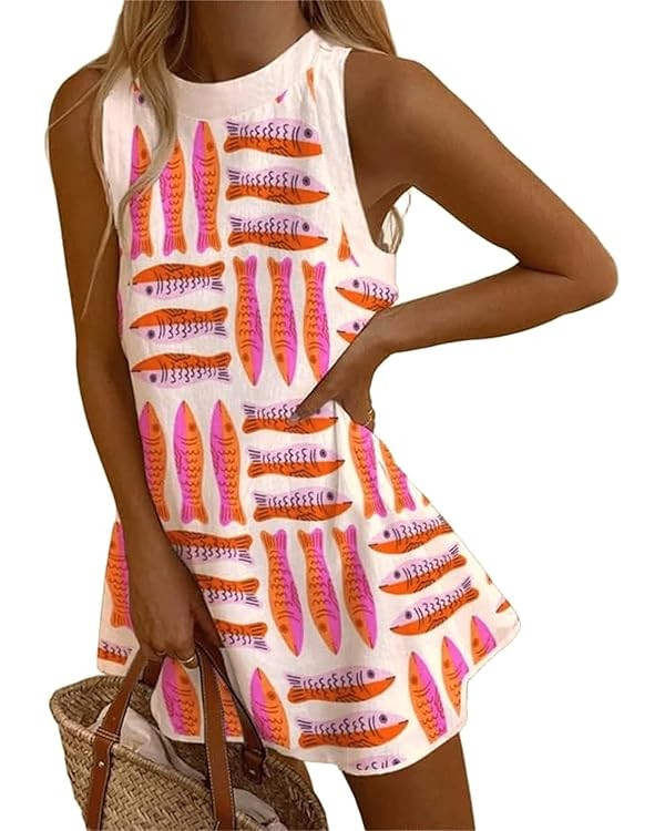 Thopavenoir Women’s Sleeveless Tank Dress Y2k Lobster Graphic Halter Neck Mini Dresses Casual L... | Amazon (US)