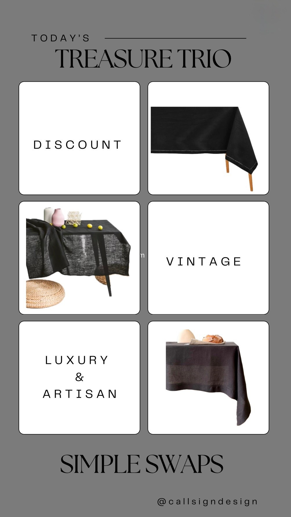 A timeless black tablecloth that grounds the entire space! 
Effortless, versatile, and made to work for everyday meals or elevated gatherings alike. 🖤

#CallSignDesign #Vintage #Luxury #InteriorDesign #InteriorDecorating #Elegance #Chandelier #OldWorldCharm #DesignStyle #CastleCore #OldWorldCharm  #SimpleSwaps