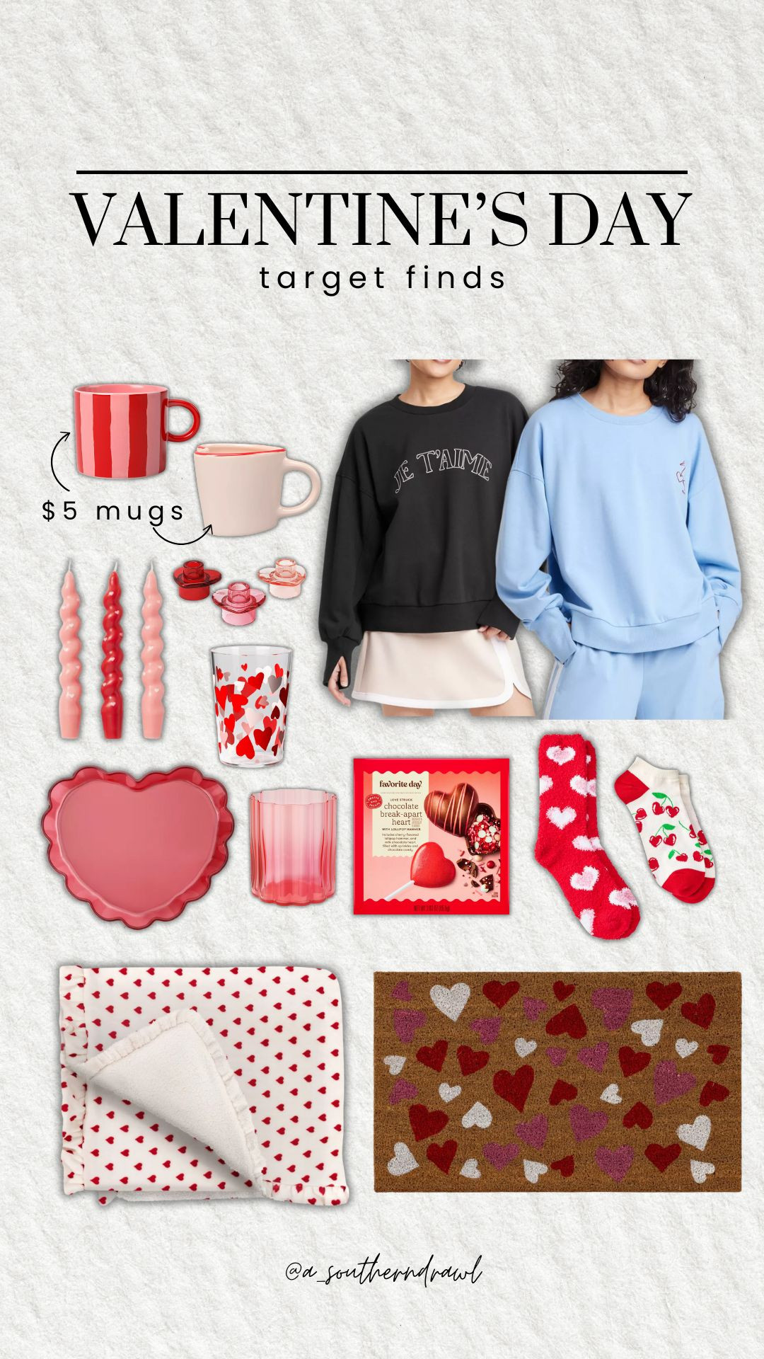 Valentine's Day Target Finds💘

valentines day, galentines, mugs, target, target finds, crewneck, blanket, throw blanket, valentines day decor, fuzzy socks, door mat, home decor, boy mom, a Southern Drawl, Grace White 

 #LTKSeasonal #LTKFindsUnder50 #LTKFindsUnder100