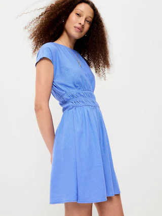 Smocked-Bodice Fit & Flare Mini Dress | Old Navy (US)