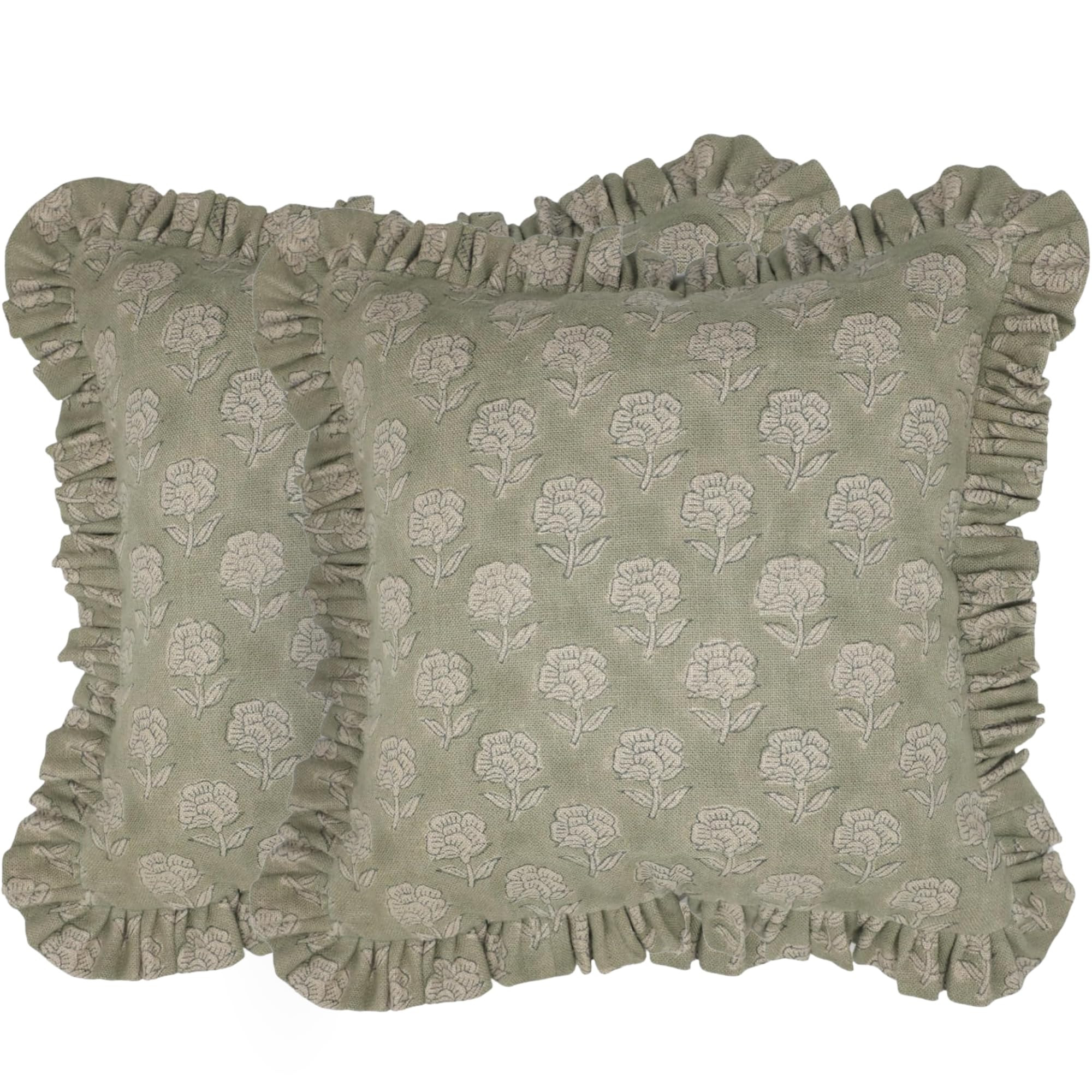 Handmade Both Side Block Print Fluffy Ruffle Striped Edge Thick Linen 14x36 Inch Decorative Cushi... | Amazon (US)