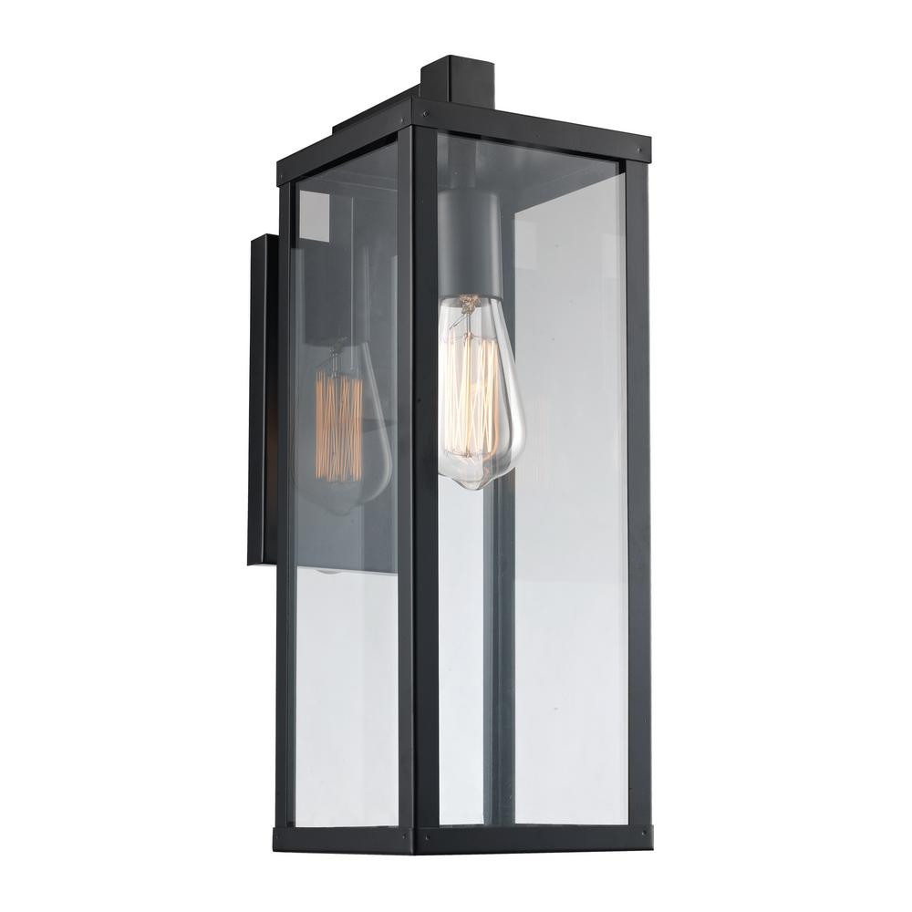 Bel Air Lighting Oxford 17.75 in. 1-Light Black Outdoor Wall Lantern Sconce with Clear Glass | The Home Depot