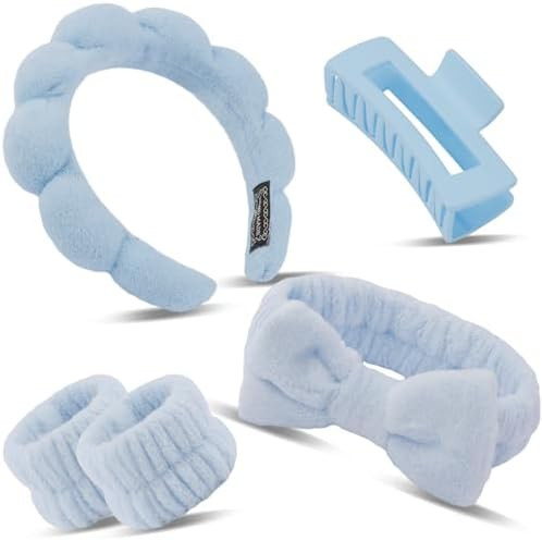 Canitor Spa Wrist Bands Set with Hair Clips and Skincare Headband for Washing Face, Puffy Makeup,... | Amazon (US)