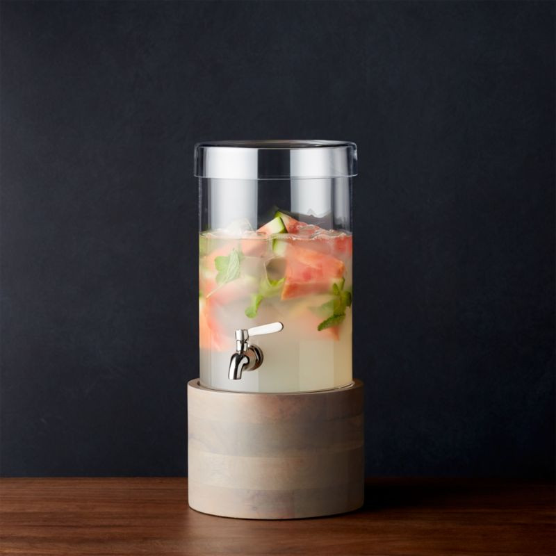1.5-Gallon Cold Drink Dispenser with Brooks Grey Wood Stand + Reviews | Crate & Barrel | Crate & Barrel