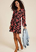 Notch Neck Long Sleeve Skater Dress | Maurices