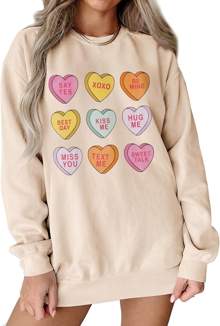GLIGLITTR Women Valentine Sweatshirt Love Heart XOXO Funny Conversation Heart Graphic Shirt Tops ... | Amazon (US)