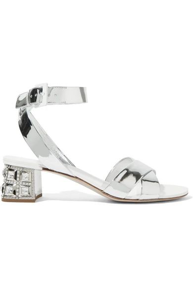 Swarovski crystal-embellished mirrored-leather sandals | NET-A-PORTER (US)