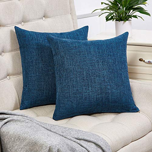 Anickal Set of 2 Dark Blue Pillow Covers Rustic Linen Decorative Square Throw Pillow Covers 16x16 Inch for Sofa Couch Decoration | Amazon (US)