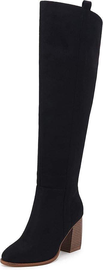 SERAIH Womens Pointed Toe Knee High Boots Faux Suede Side Zipper Chunky Block Heel Stretch Winter... | Amazon (US)
