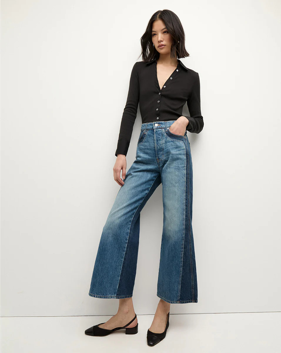 Taylor Two-Tone Cropped Wide-Leg Jean in Blue | Veronica Beard | Veronica Beard