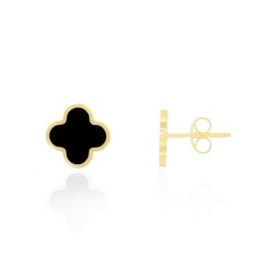 The Lovery Small Onyx Clover Stud Earrings 14K Yellow Gold - Black | Macy's