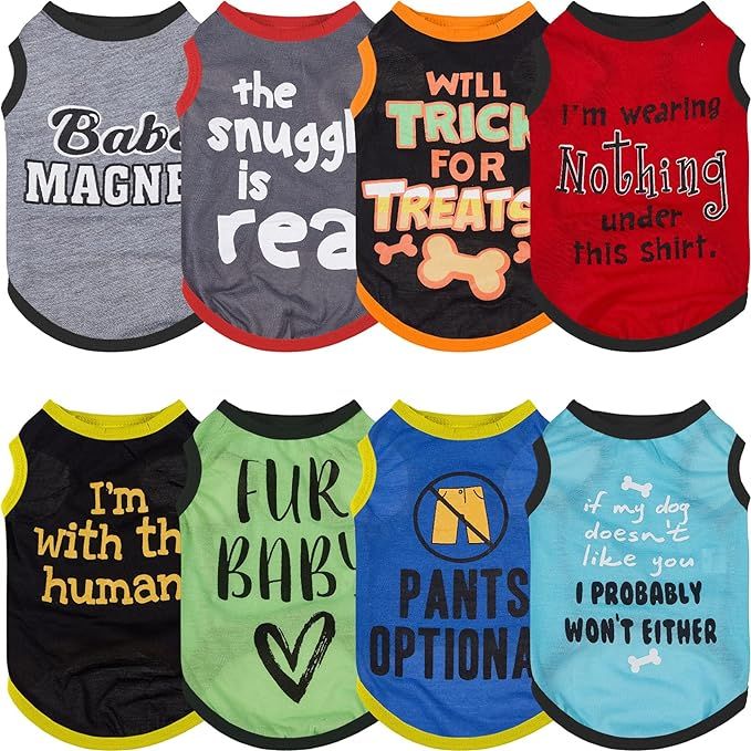 8 Pieces Dog Shirts Pet Printed Clothes with Funny Letters Summer Pet T Shirts Cool Puppy Shirts ... | Amazon (US)