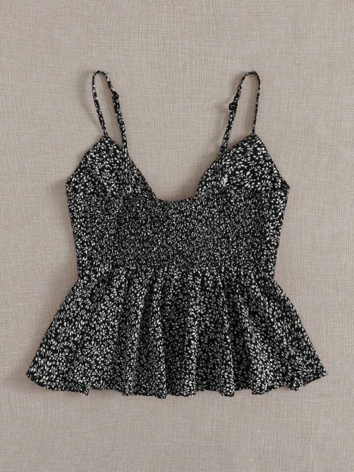 Soleia Knot Front Allover Plants Cami Top | SHEIN