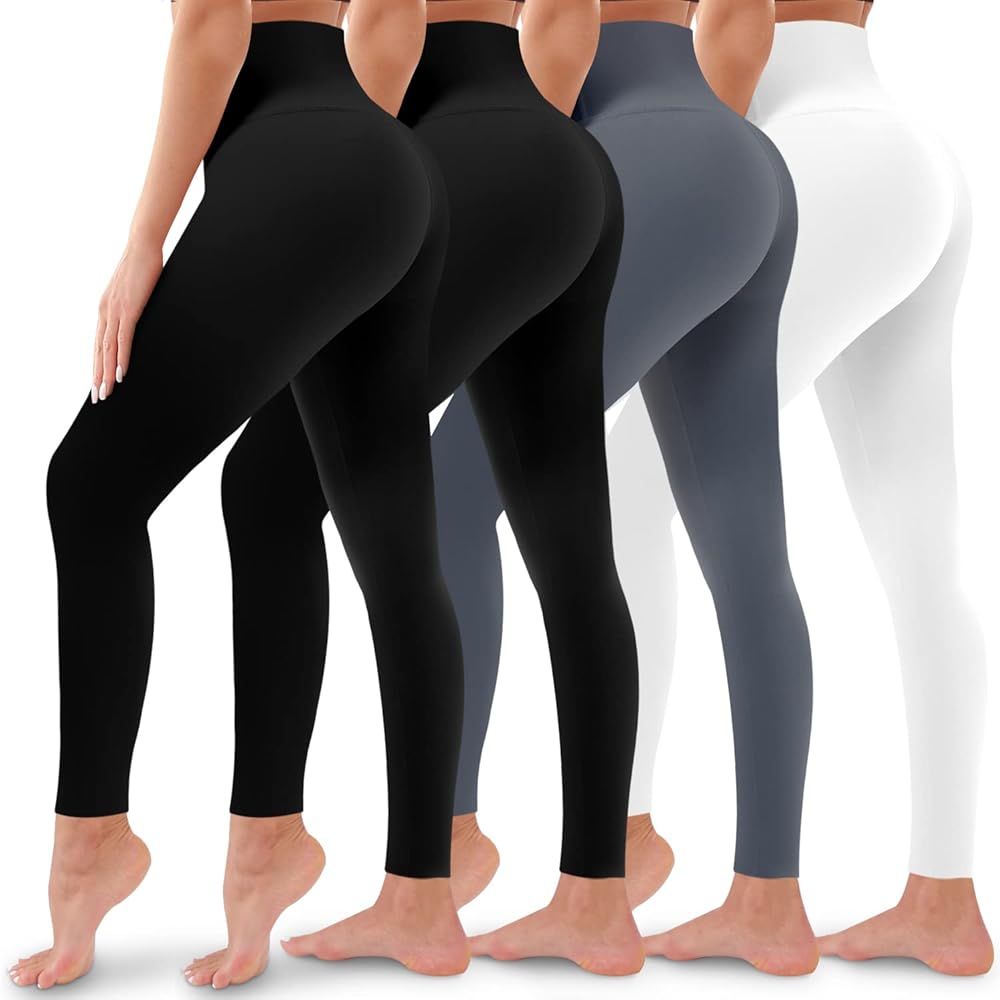 4 Pack Leggings for Women Butt Lift High Waisted Tummy Control No See-Through Yoga Pants Workout ... | Amazon (US)