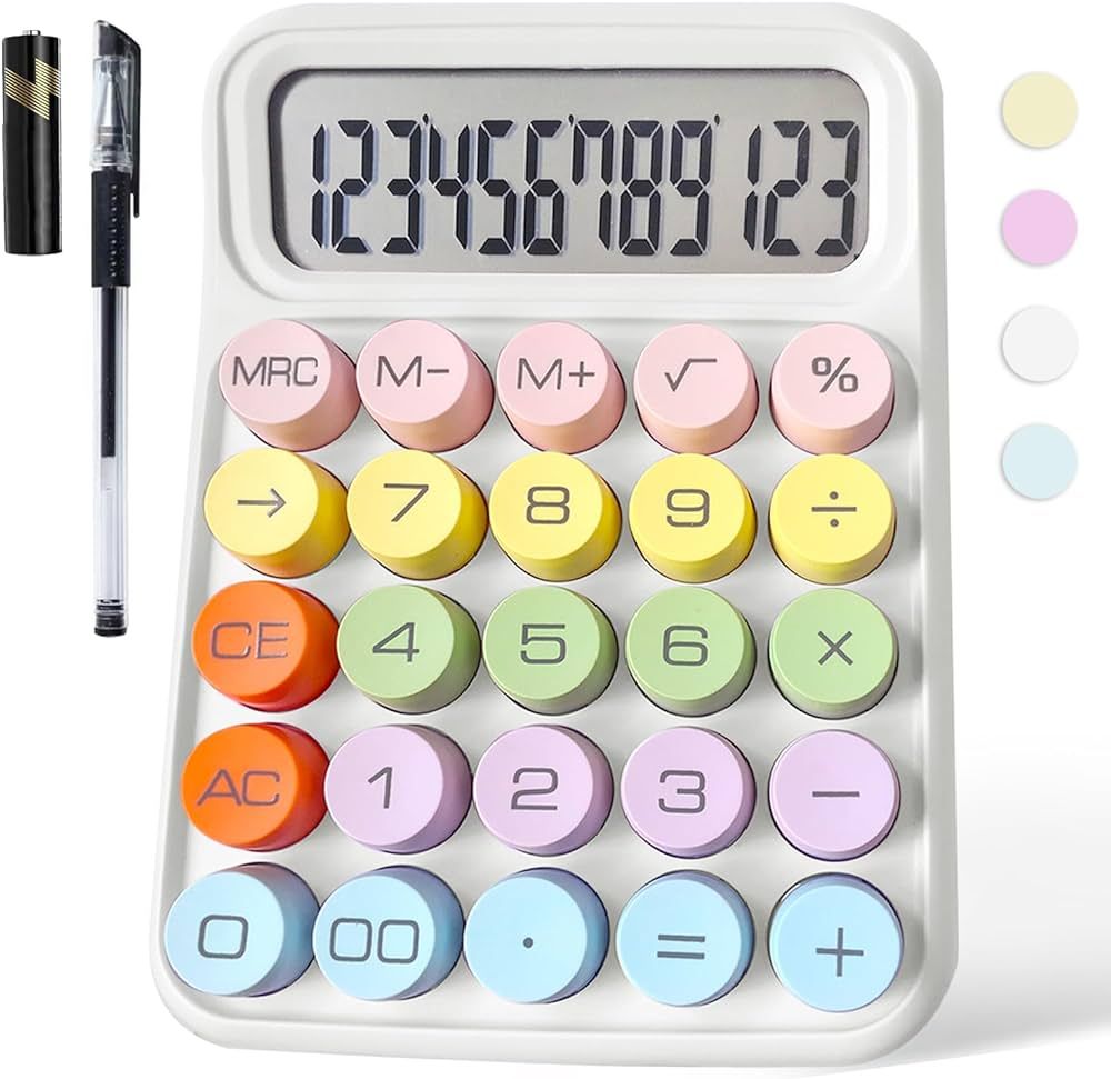 Mechanical Calculator,Pink Calculator Cute 12 Digit Large LCD Display Big Round Button Calculator... | Amazon (US)