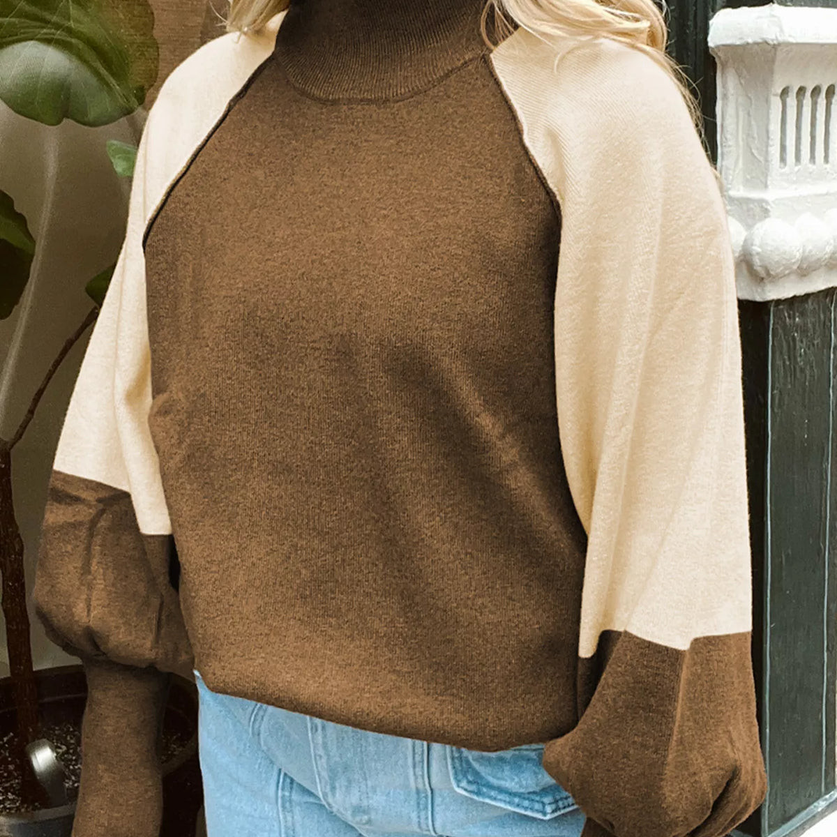 Color Block Mock Neck Long Sleeve Sweater | Charming Charlie