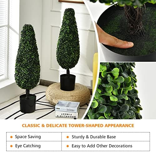 Goplus 3ft Artificial Boxwood Tower Topiary Trees, 2 Pack Faux Decorative Plants in Cement-Filled... | Amazon (US)