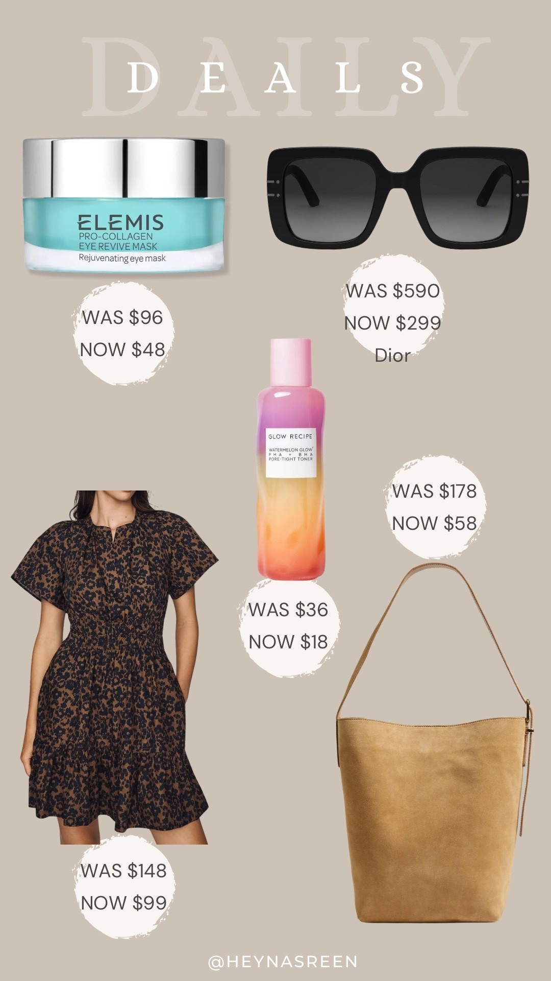Daily deals on Elemis eye mask, Dior sunglasses, Glow recipe toner, Madewell bag, Anthropologie dress