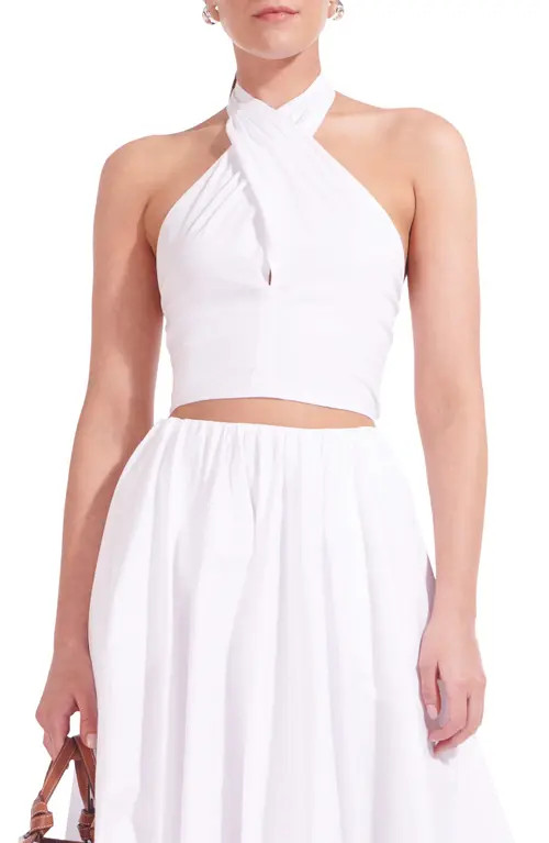 STAUD Kai Crop Halter Top in White at Nordstrom, Size X-Large | Nordstrom
