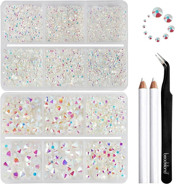 Beadsland 8300PCS Flatback Rhinestones, Glass Rhinestone Nail Gems Round Crystal Rhinestones for ... | Amazon (US)