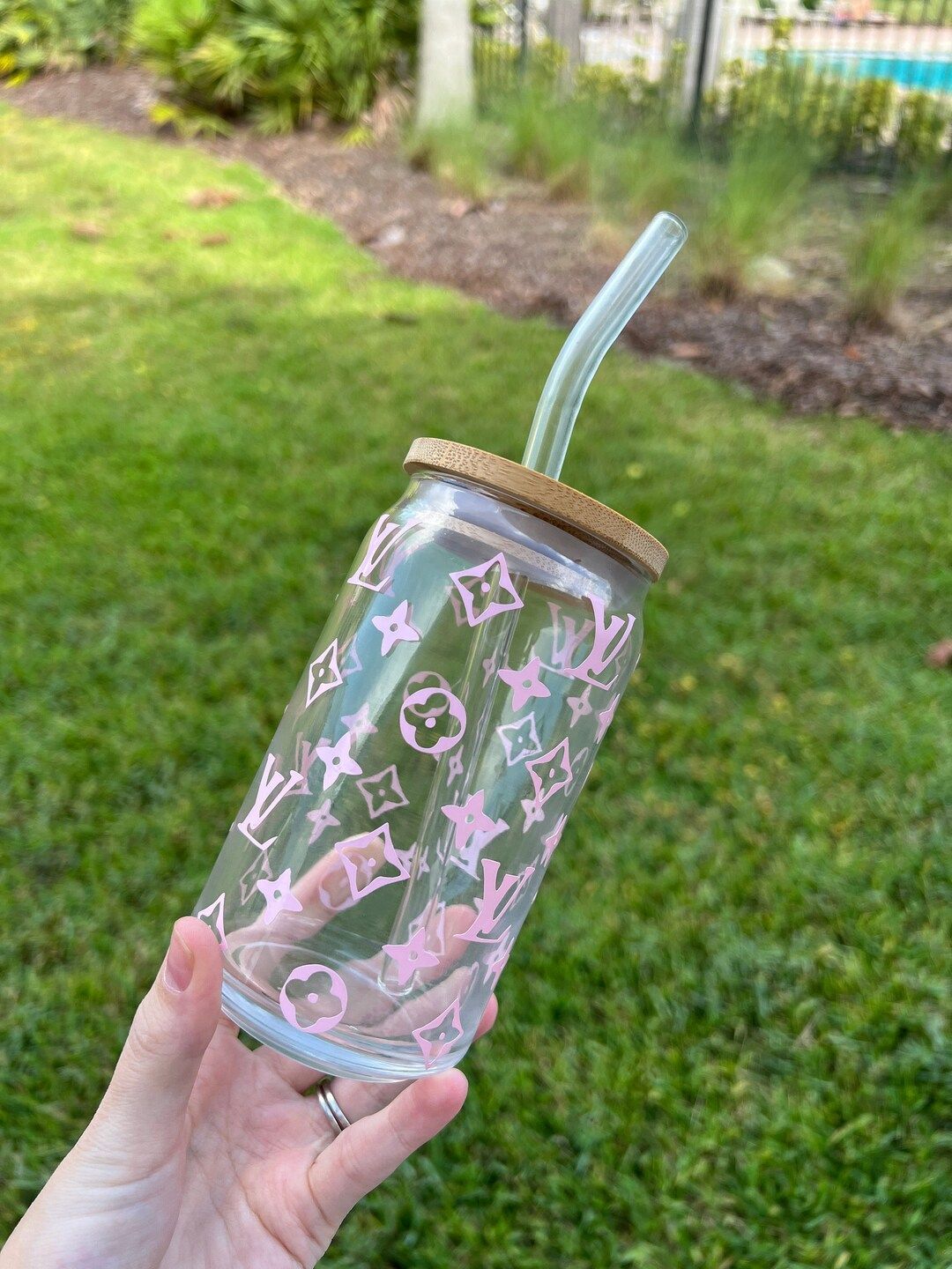 LOUIS VITTON Iced COFFEE Glass Cup, Beer Can Glass Cup, Soda Can Glass Cup, Gift For Her, Louis V... | Etsy (US)