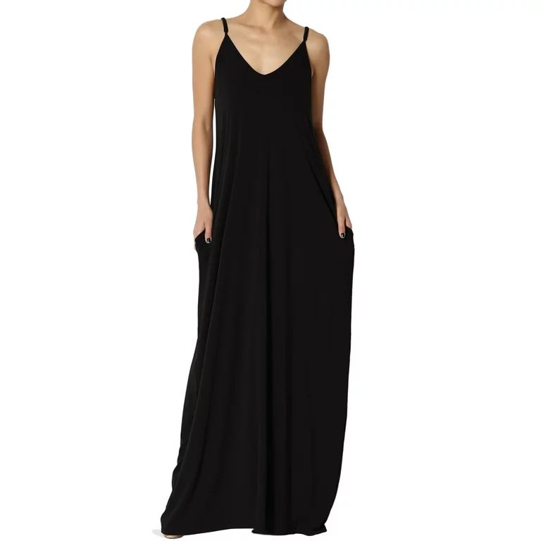 TheMogan Women's PLUS V-Neck Draped Jersey Casual Beach Cami Long Maxi Dress W Pocket | Walmart (US)