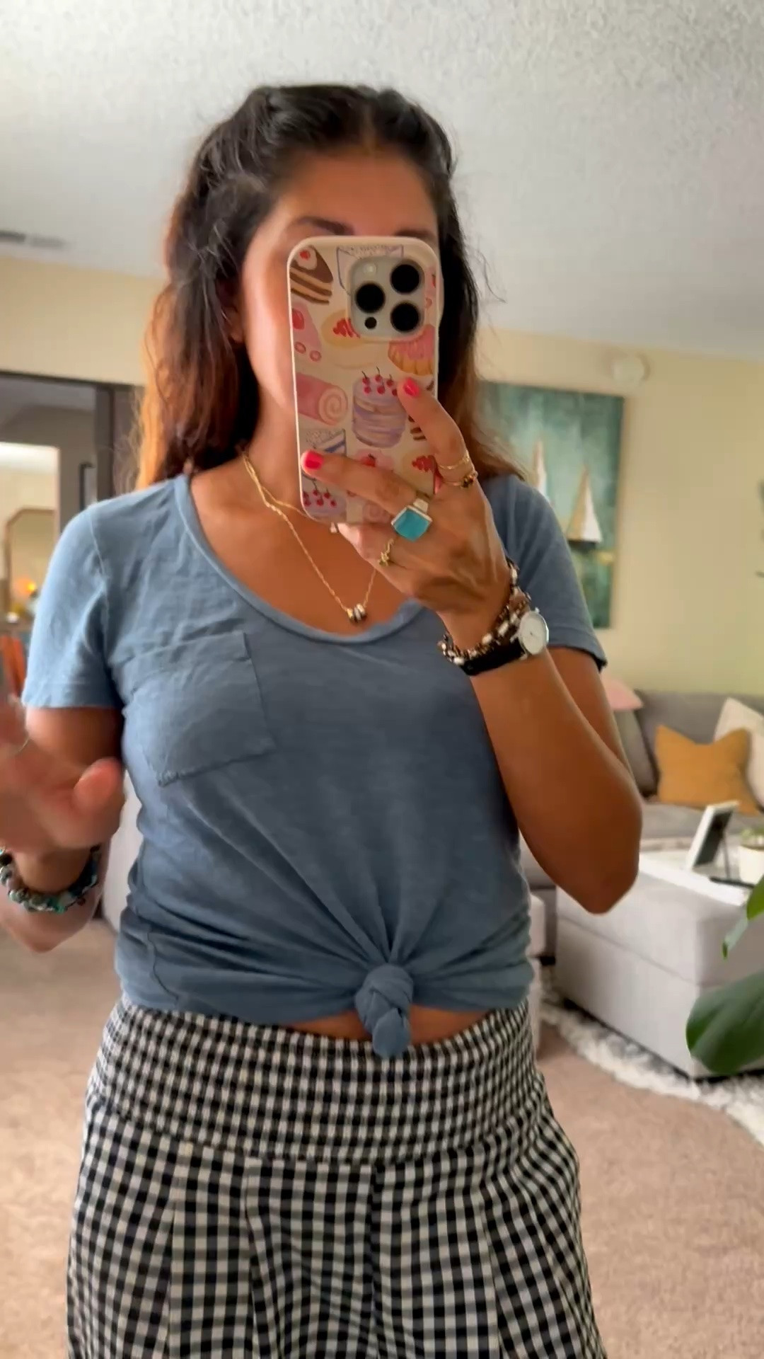 Easy everyday outfit but make it chic 🤍✨
I styled this oversized tee tucked under my bra for that effortless, cinched look (trust me… game changer 🙌). Paired it with these lightweight gingham pants for the perfect casual + put-together vibe.

This is my go-to for running errands, coffee runs, or just feeling cute and comfy without trying too hard. Add a statement sunglass + pop of color bag and you’re instantly elevated 💙

Everything is easy to mix, match, and rewear all season long!


casual outfit, everyday style, oversized tee outfit, t shirt styling hack, tucked shirt trick, gingham pants outfit, spring outfit ideas, summer casual look, mom style outfit, effortless chic outfit, comfy outfit ideas, relaxed fit outfit, neutral outfit with pop of color, street style casual, minimal chic outfit, airport outfit idea, coffee run outfit, laid back fashion, simple outfit inspo

#casualstyle #everydayoutfit #ootdstyle #springoutfits #summerstyle #effortlessstyle #momstyle #comfychic #outfitinspo #ltkstyle #ltkfashion #amazonstyle #ginghamstyle #neutralstyle #streetstyle

#LTKmomlife #LTKootd #LTKSeasonal