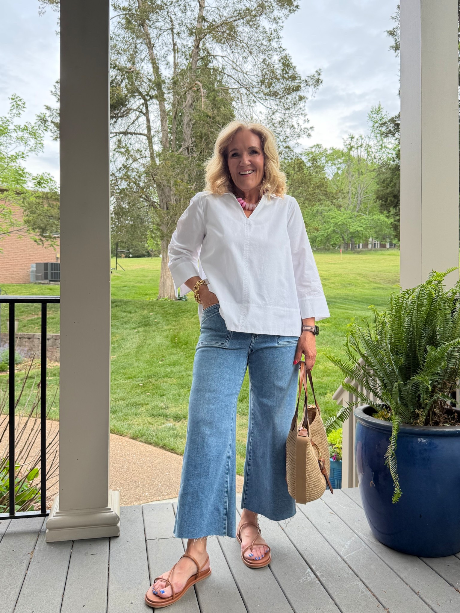 White blouse size medium 
Jeans are premium denim size 29 petite they grip you and move with you. I love them
Sandals are very comfy true to size and not as chunky as some slides leather 
10% off my bag with code NANETTE

#LTKPetite #LTKOver40 #LTKootd