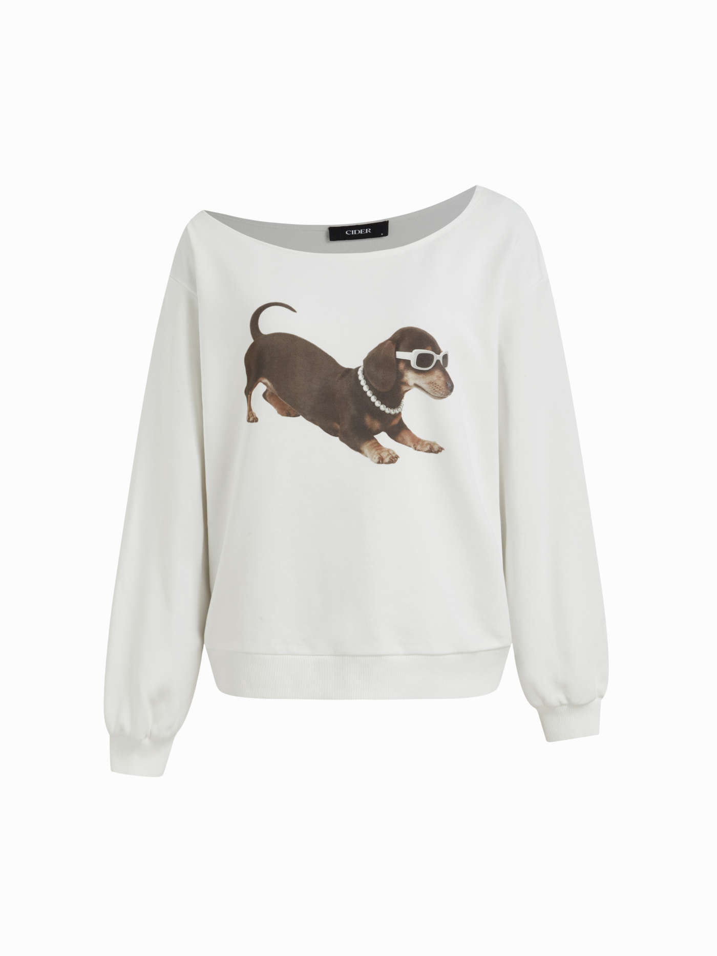 Terry Terry Asymmetrical Neck Dog Graphic Sweatshirt For Daily Casual | Cider