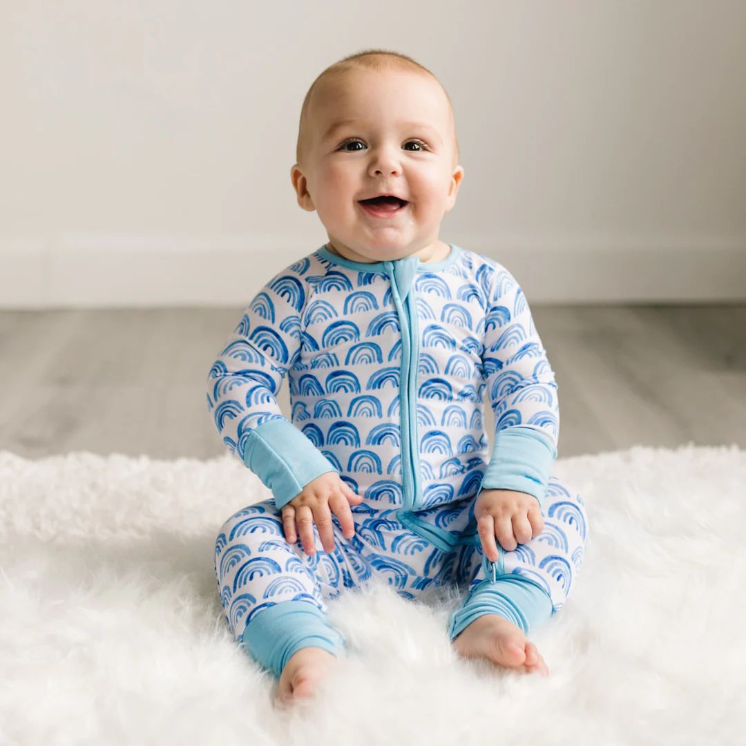 Blue Rainbows Bamboo Viscose Zippy | Little Sleepies