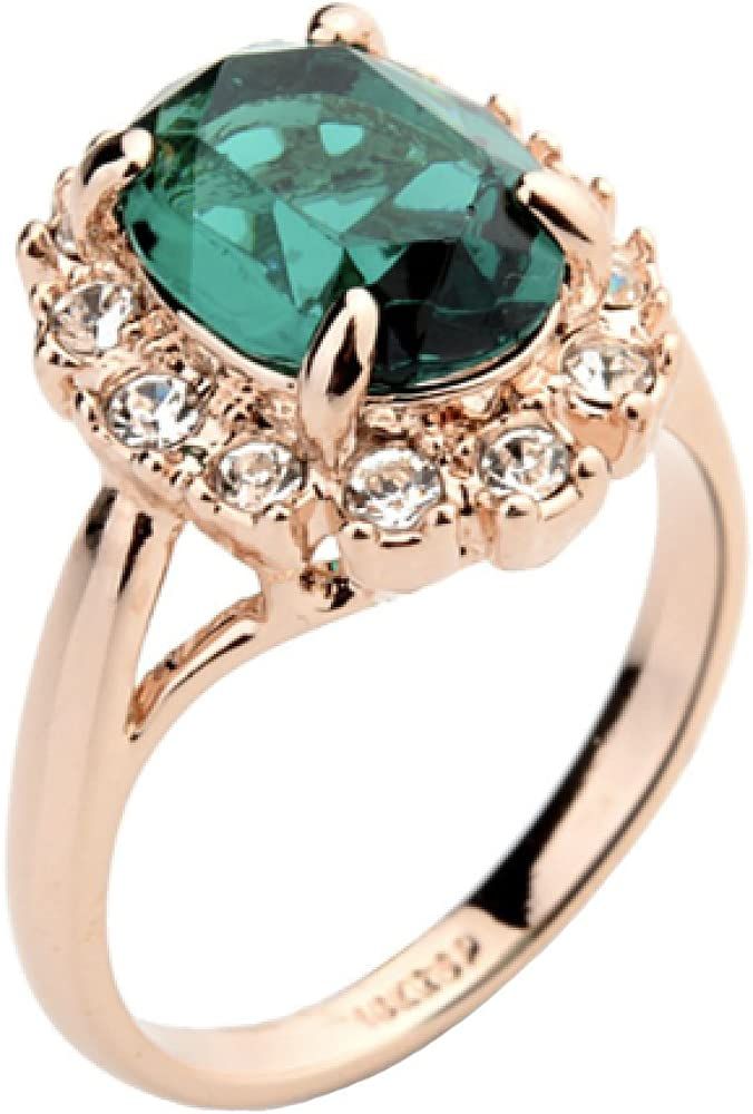 Rose Gold Plated Oval Shaped Gem Style Ring with Emerald Green Swarovski Element Crystal and Clea... | Amazon (US)