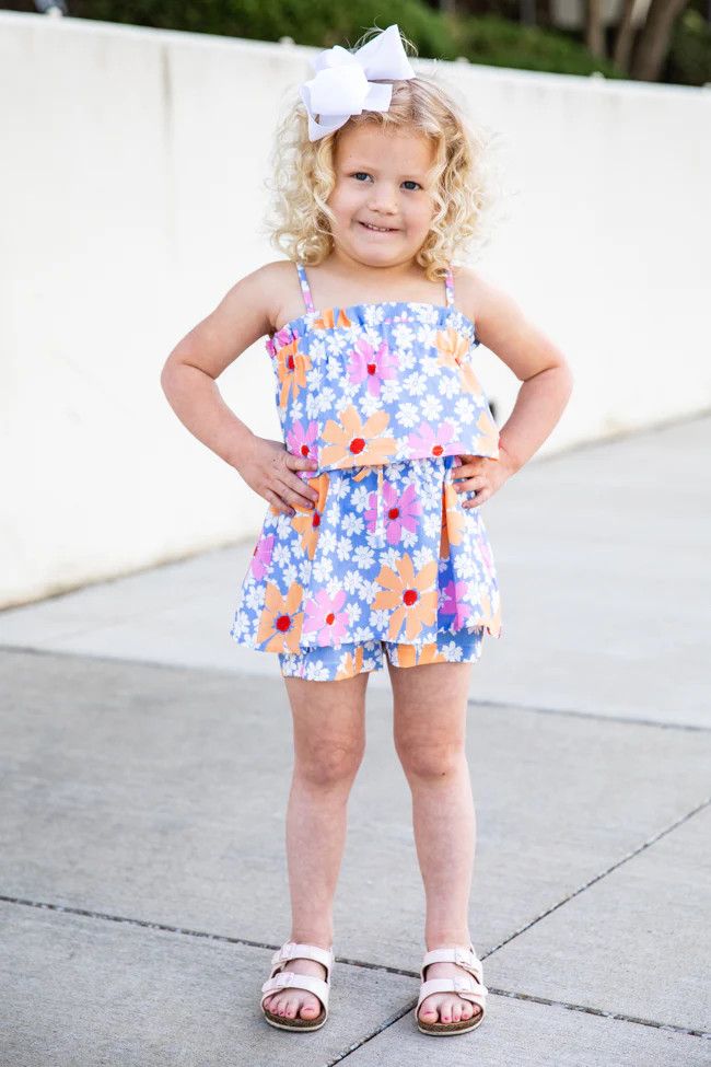 Tossing Petals Girls Retro Floral Romper | Pink Lily