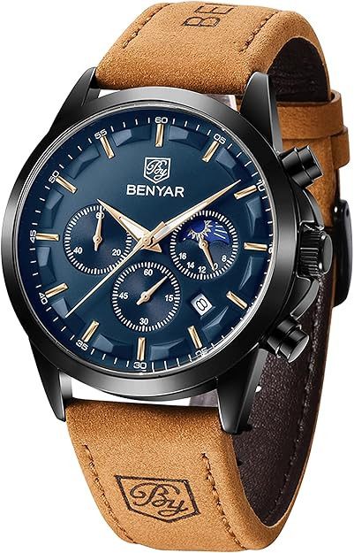 BY BENYAR Mens Watches Analog Quartz Chronograph Waterproof Wrist Watches for Men Fashion Busines... | Amazon (US)