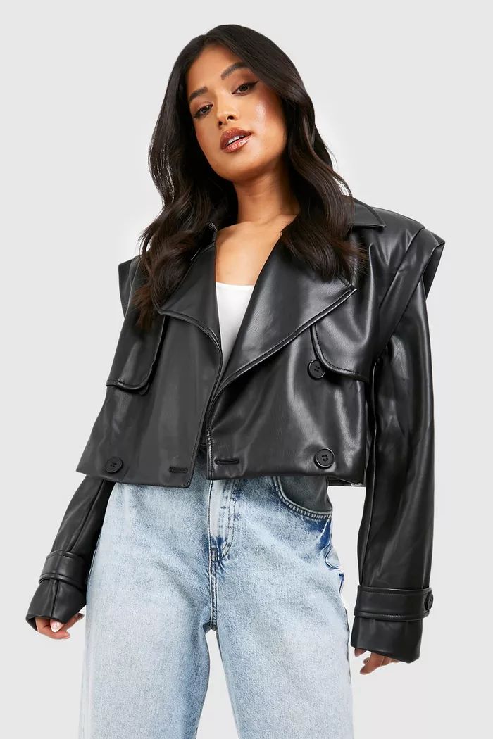 Petite Faux Leather Short Trench | Boohoo.com (UK & IE)