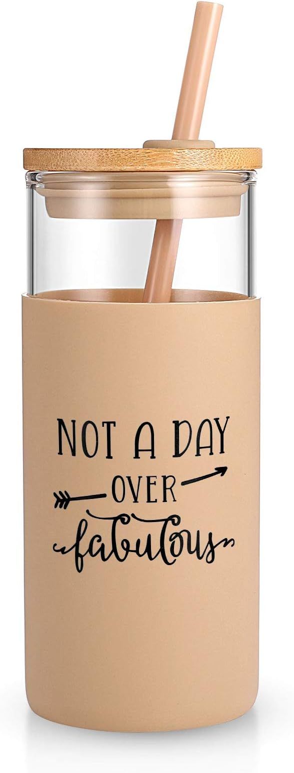 Tronco Not A Day Over Fabulous 20 OZ Glass Tumbler For Her Birthday | Glass Tumbler With Silicone... | Amazon (US)