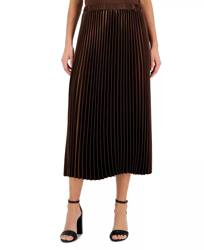 Women's Satin Pleated Pull-On Midi Skirt | Macy's